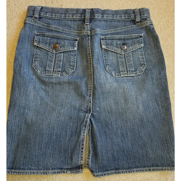 VINTAGE Y2K Womens Jean Skirt-NEW YORK & COMPANY-blue stretch denim back slit-4 - Picture 3 of 5